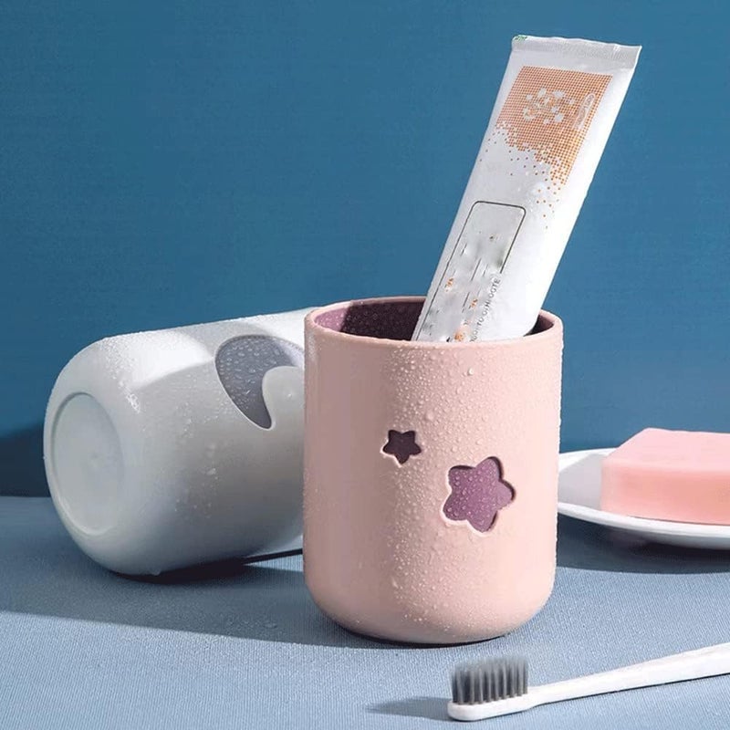 RabyLeo Two-Color Lucky Pair Cup Bathroom Toothbrush Cup Household Cartoon Star Moon Water Cup (Pink & White) - Image 3